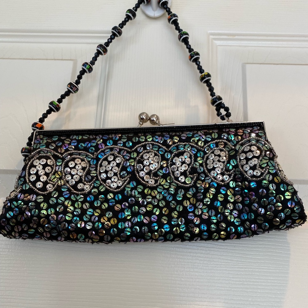 Elegant Black Beaded Clutch
